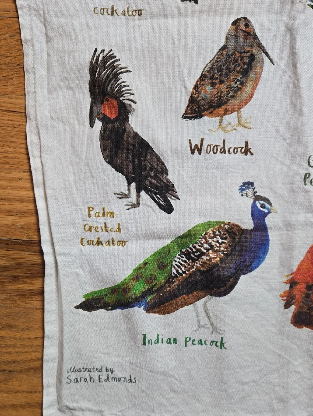 Sarah Edmonds Fowl Language 'C*cks' bird tea towel